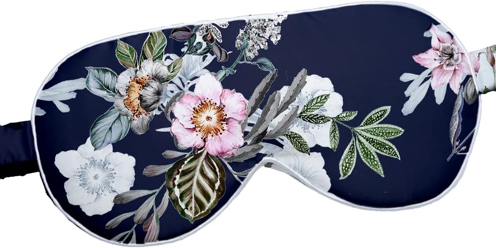 Blue Floral Silk Eye Mask