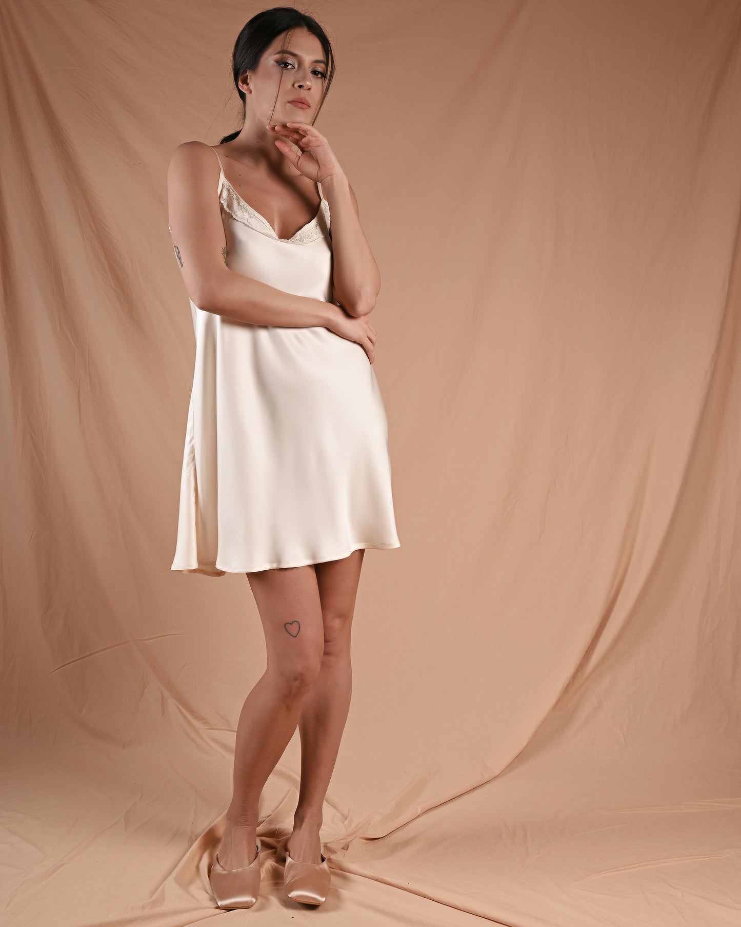 Marshmallow Cream Silk Lace Slip Dress