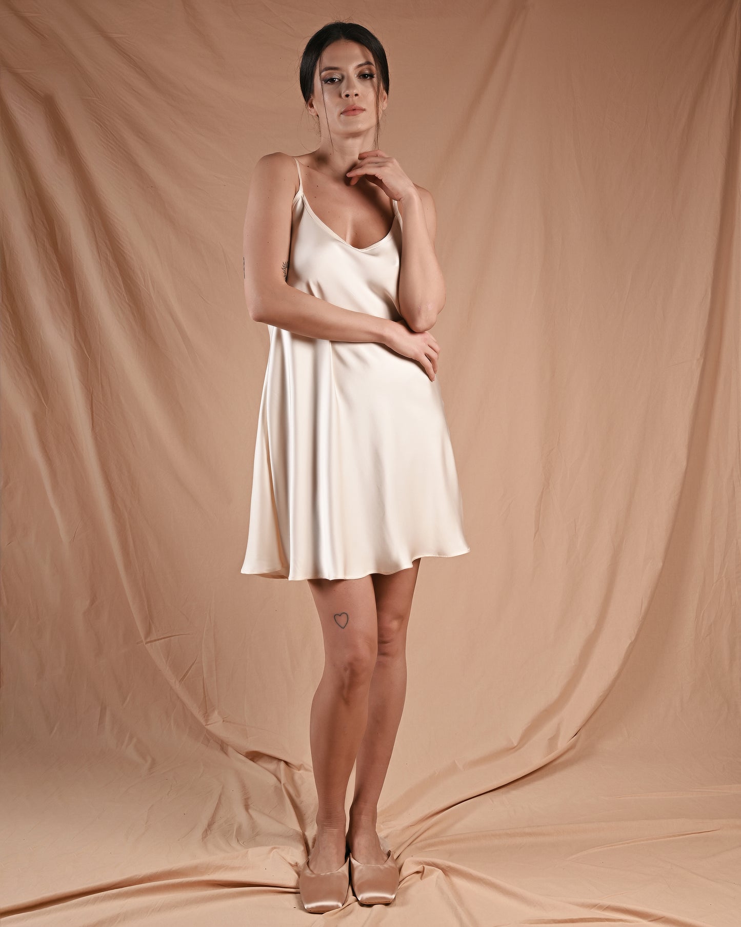 Marshmallow Cream Silk Slip Dress