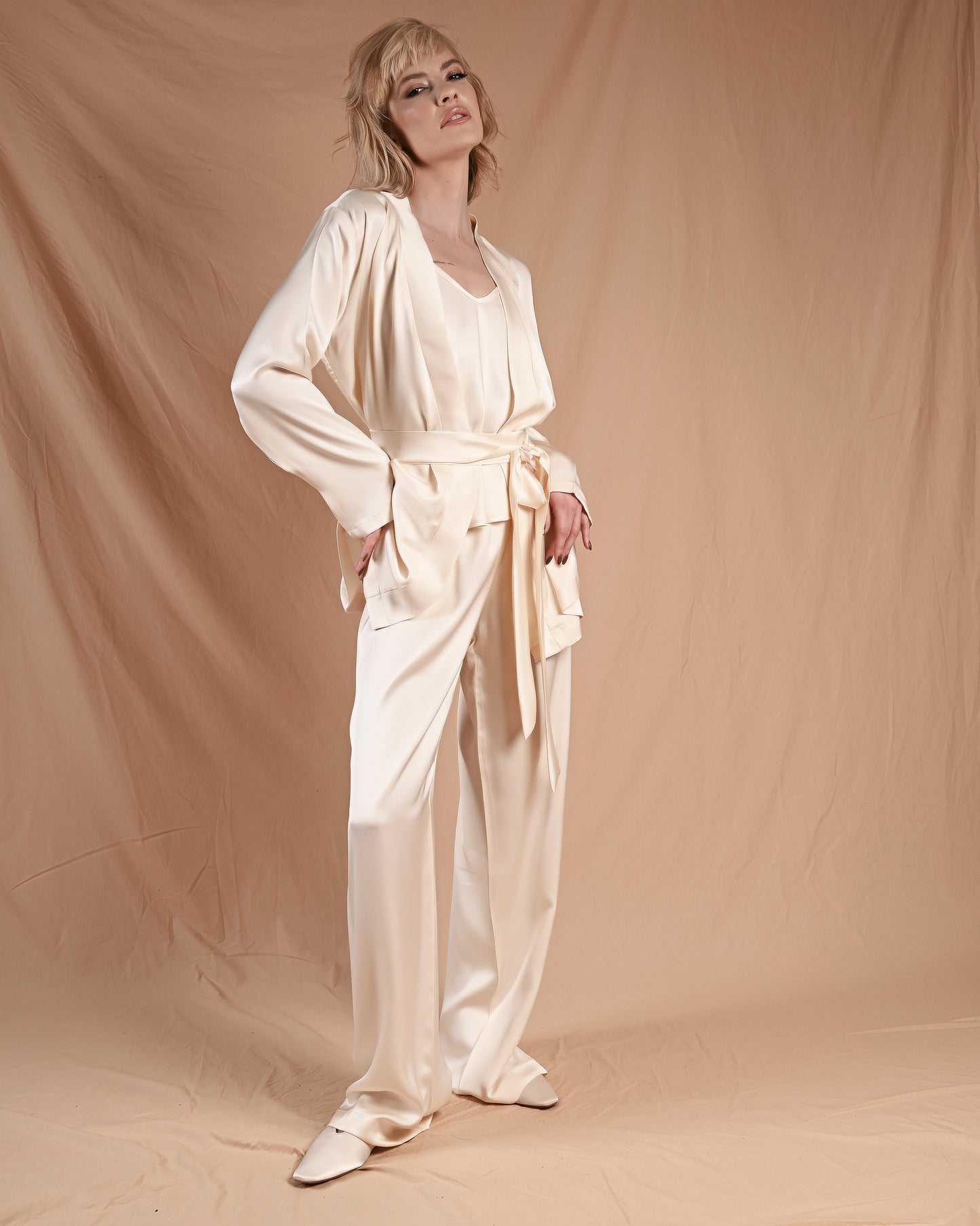 Marshmallow Cream Silk Mini Robe