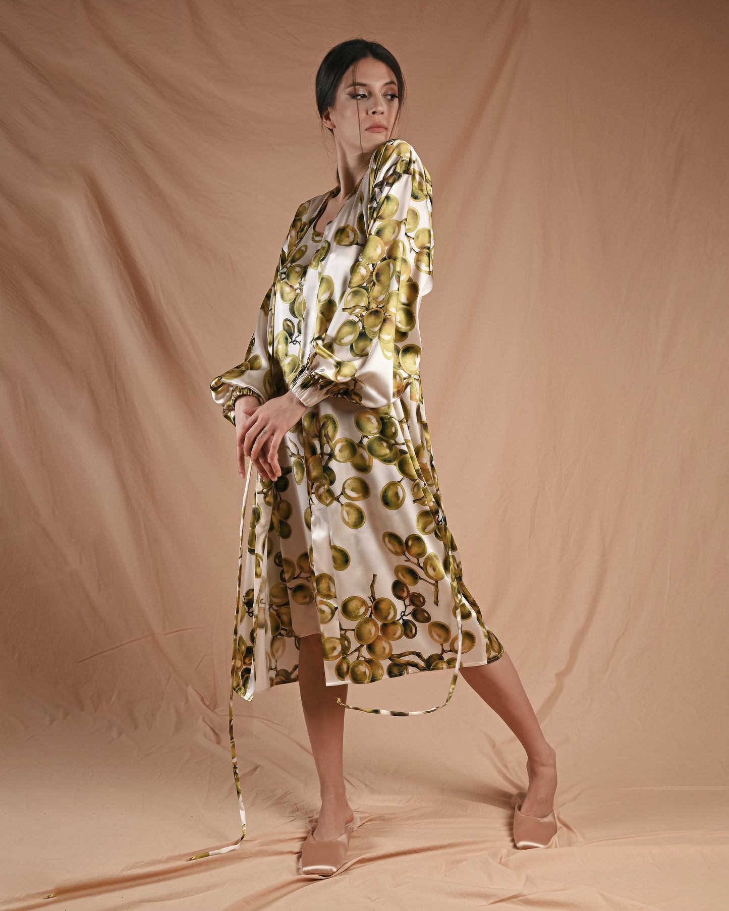 Grape Print Silk Robe