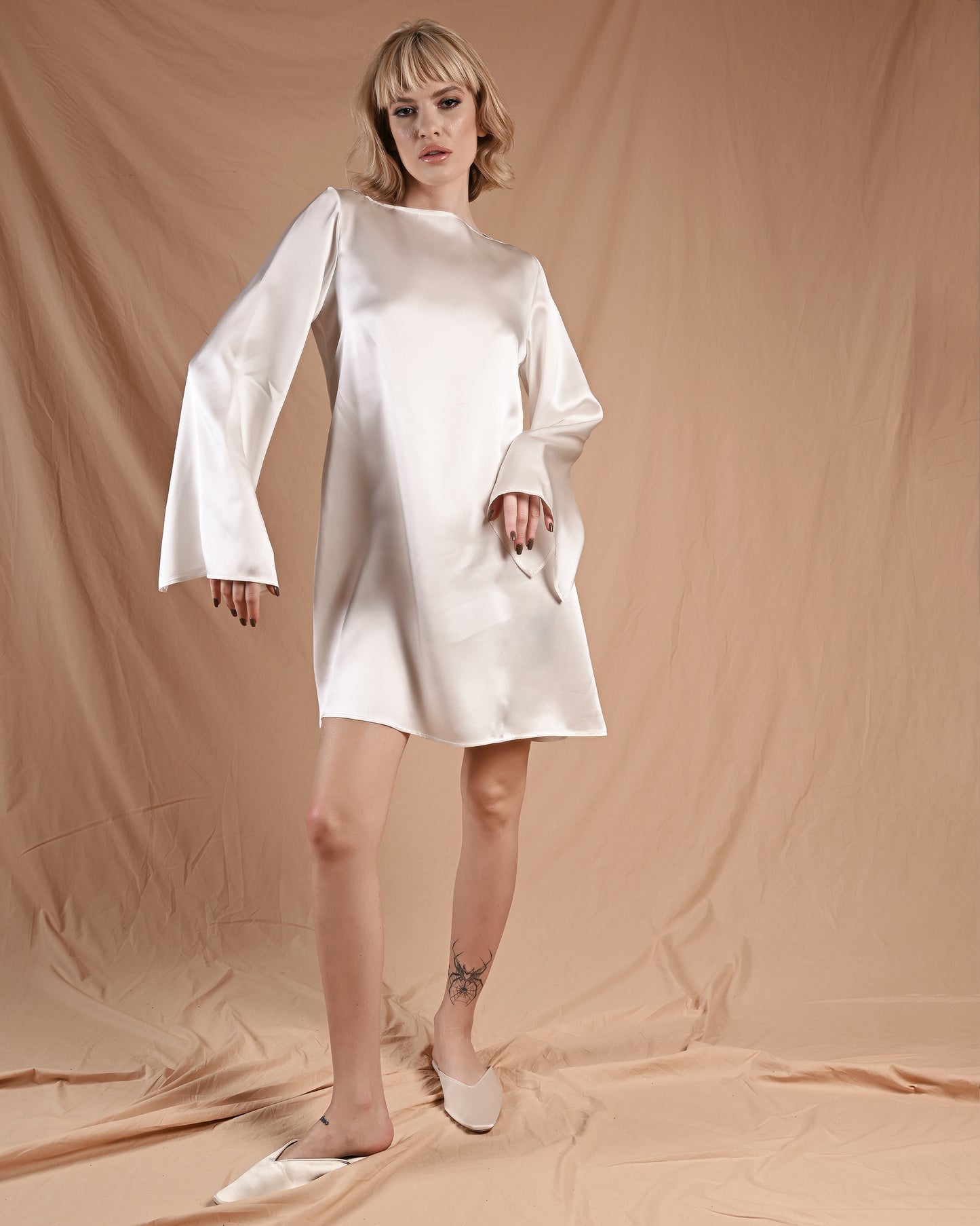 Pearl White Geometric Silk Dress