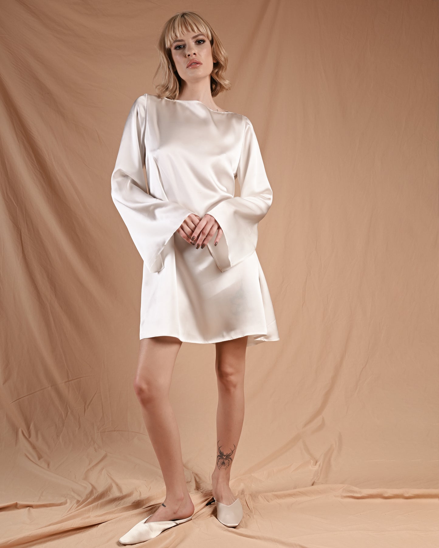 Pearl White Geometric Silk Dress