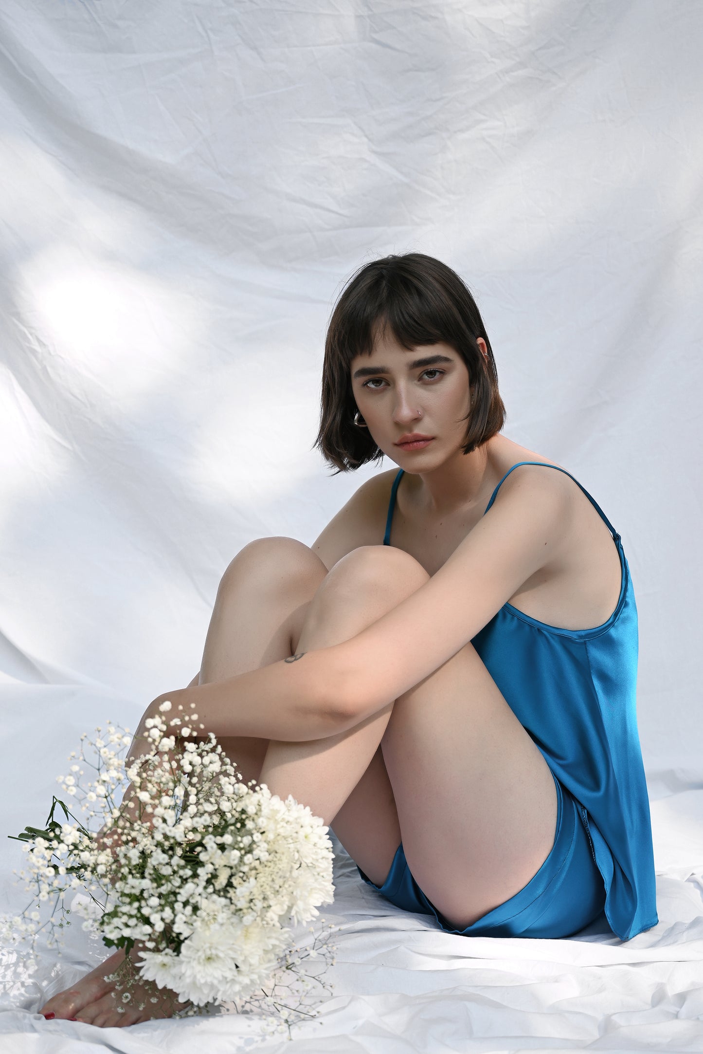 Electric Blue Silk Cami Shorts Set