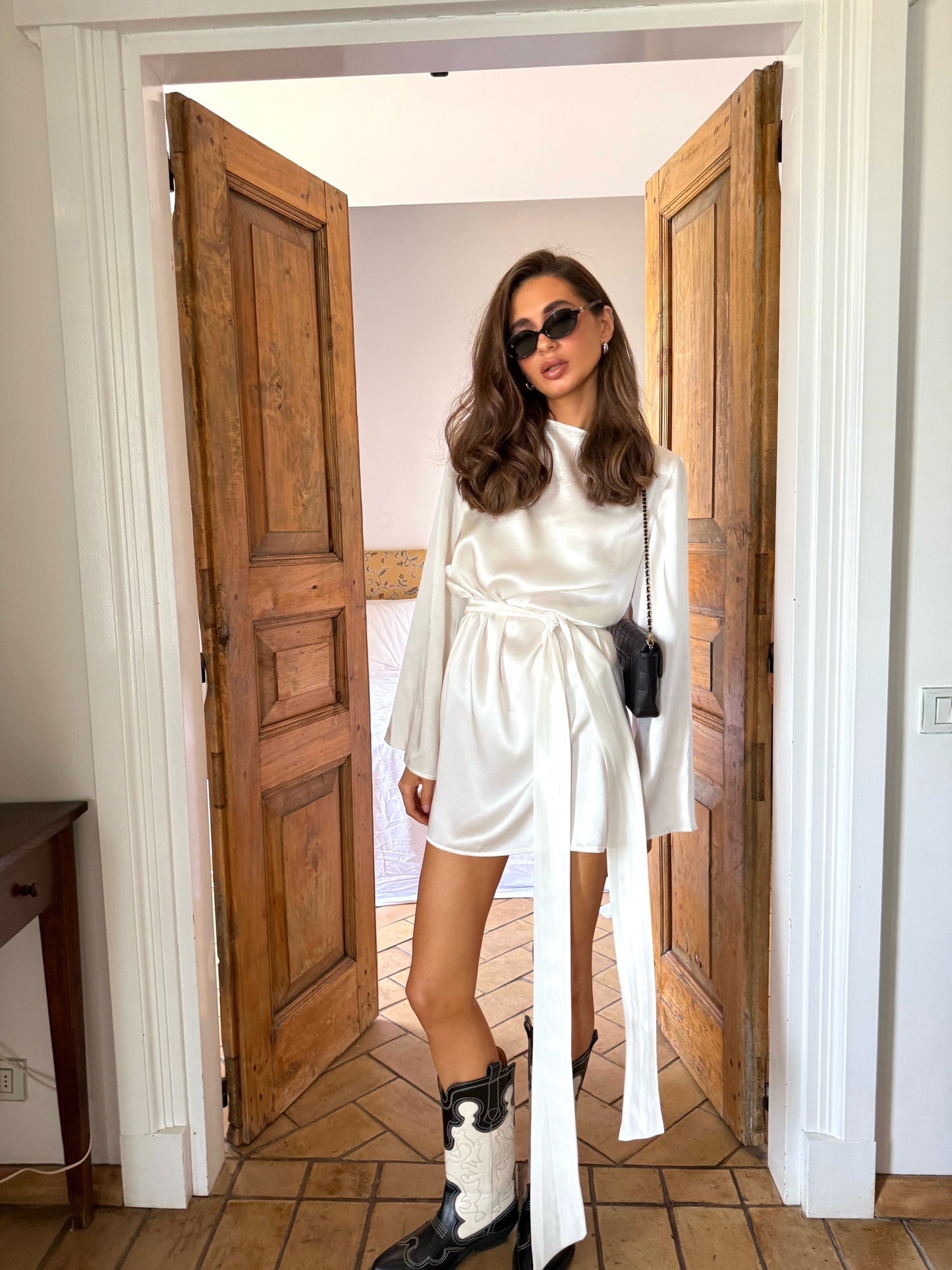 Pearl White Geometric Silk Dress