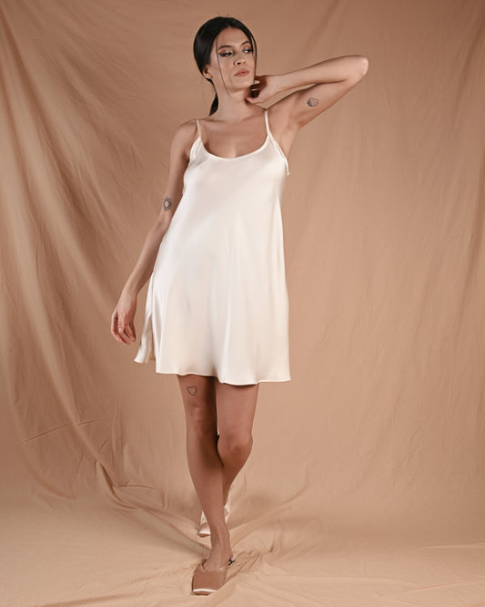 Marshmallow Cream Silk Slip Dress