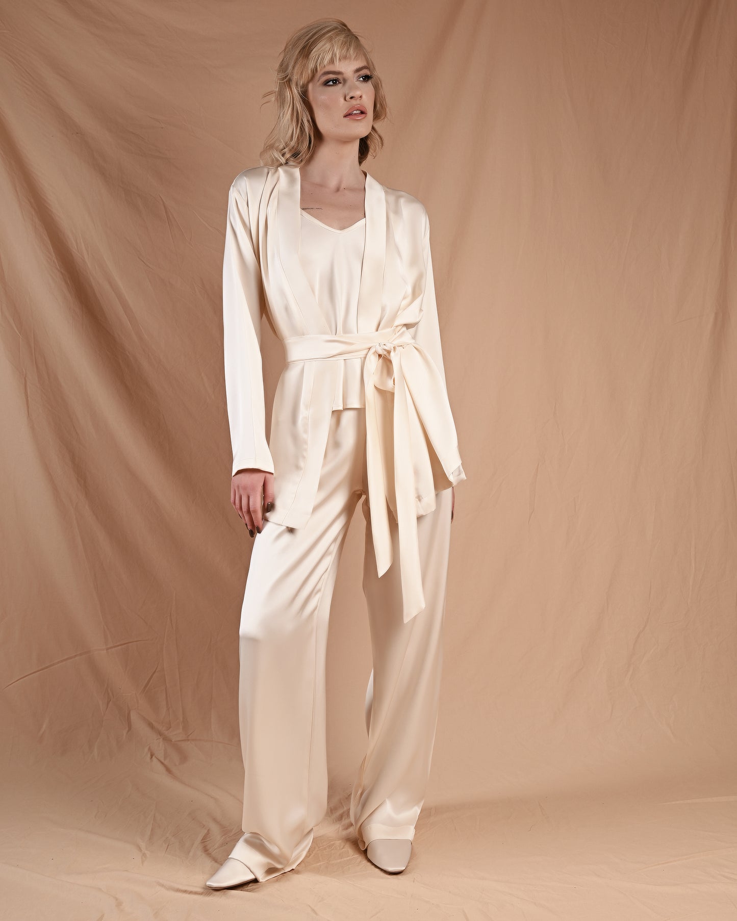 Marshmallow Cream Silk Mini Robe