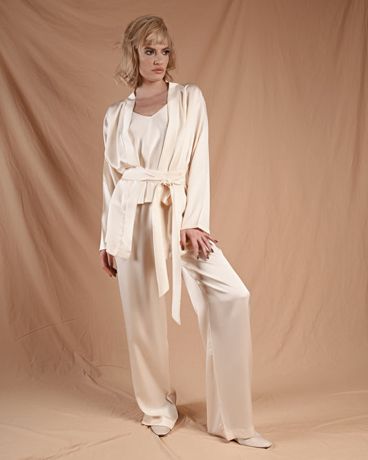Marshmallow Cream Silk Mini Robe