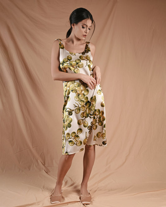Grape Print Silk Dress