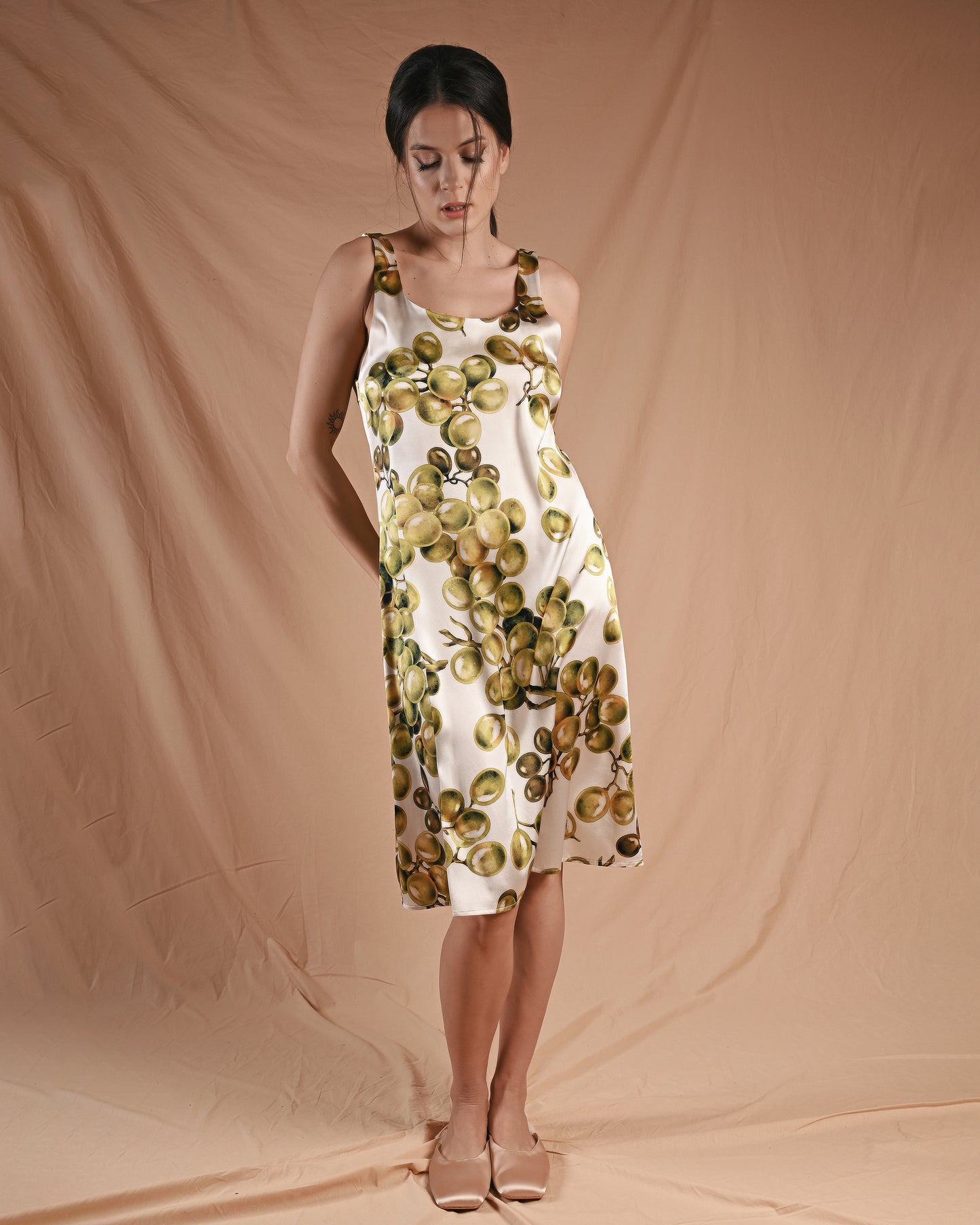 Grape Print Silk Dress