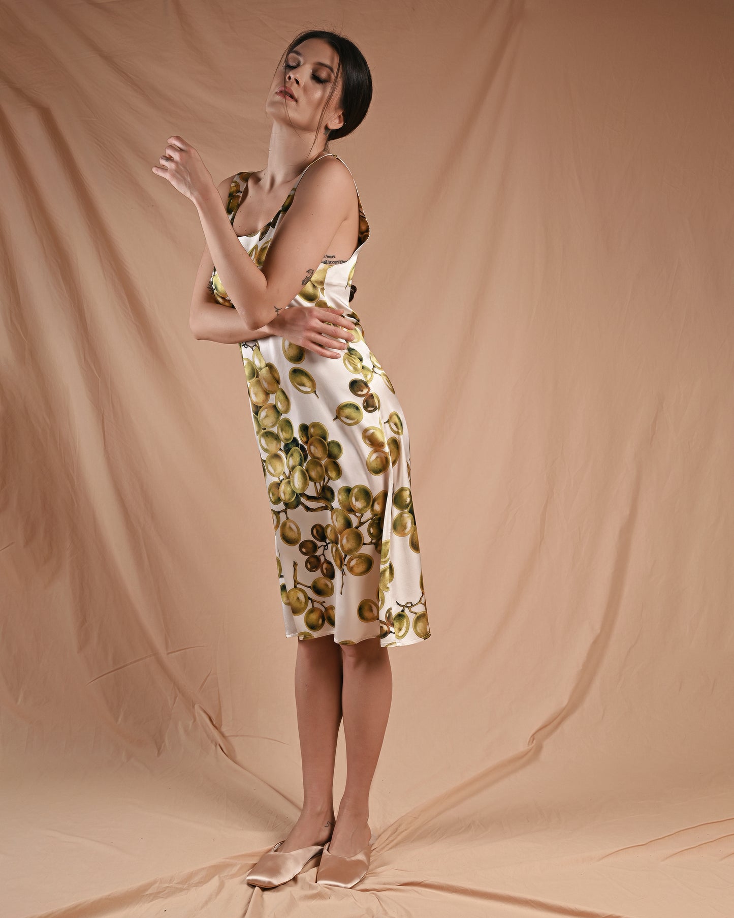 Grape Print Silk Dress