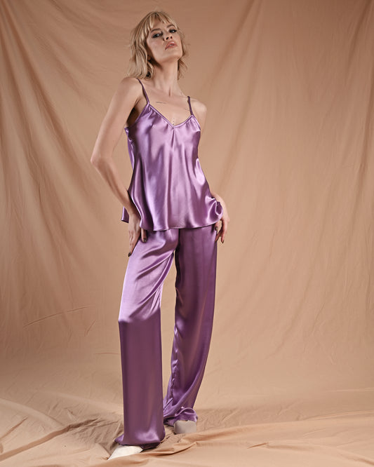 Lavender Violet Silk Cami Pant Set