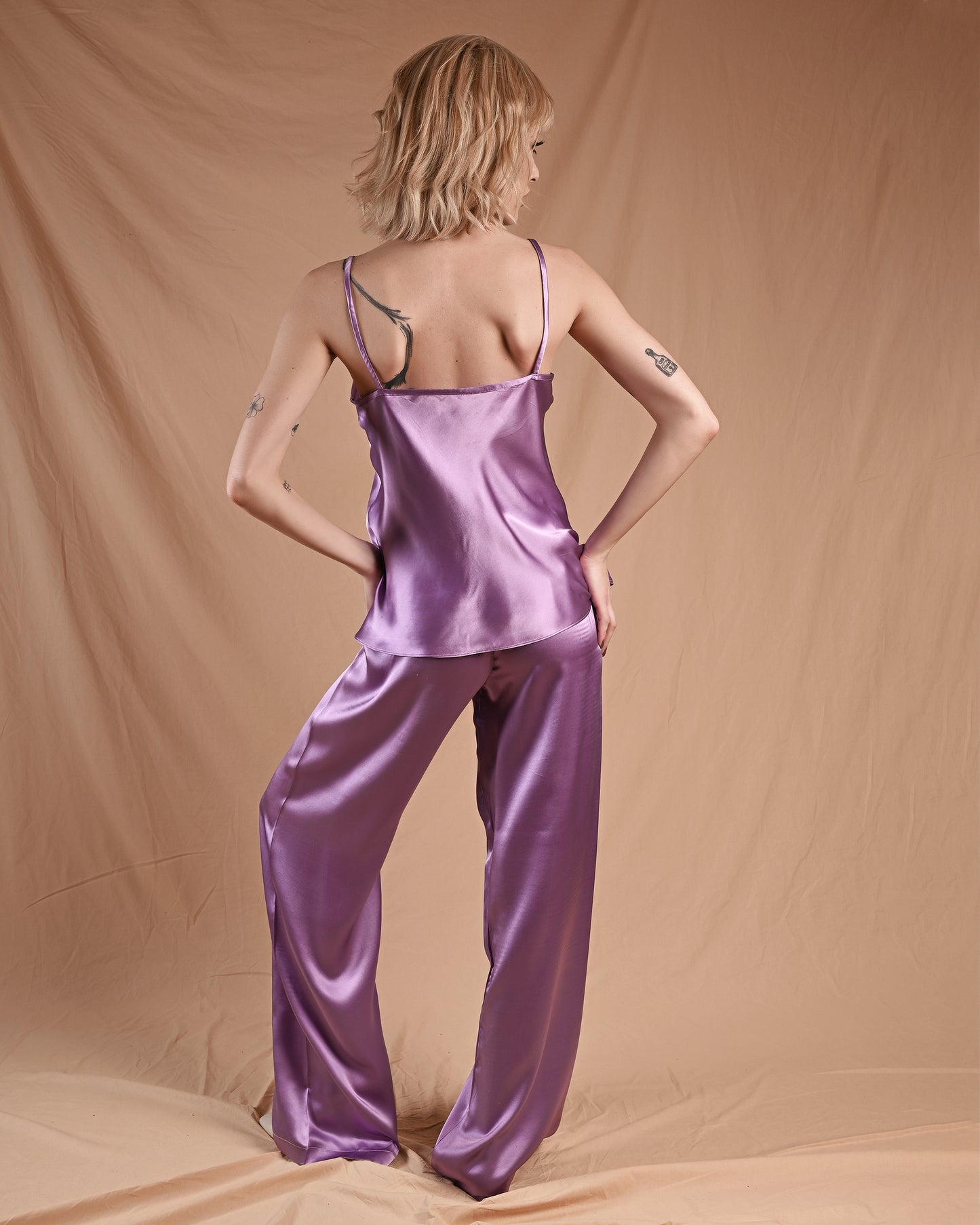 Lavender Violet Silk Cami Pant Set