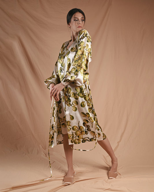Grape Print Silk Robe