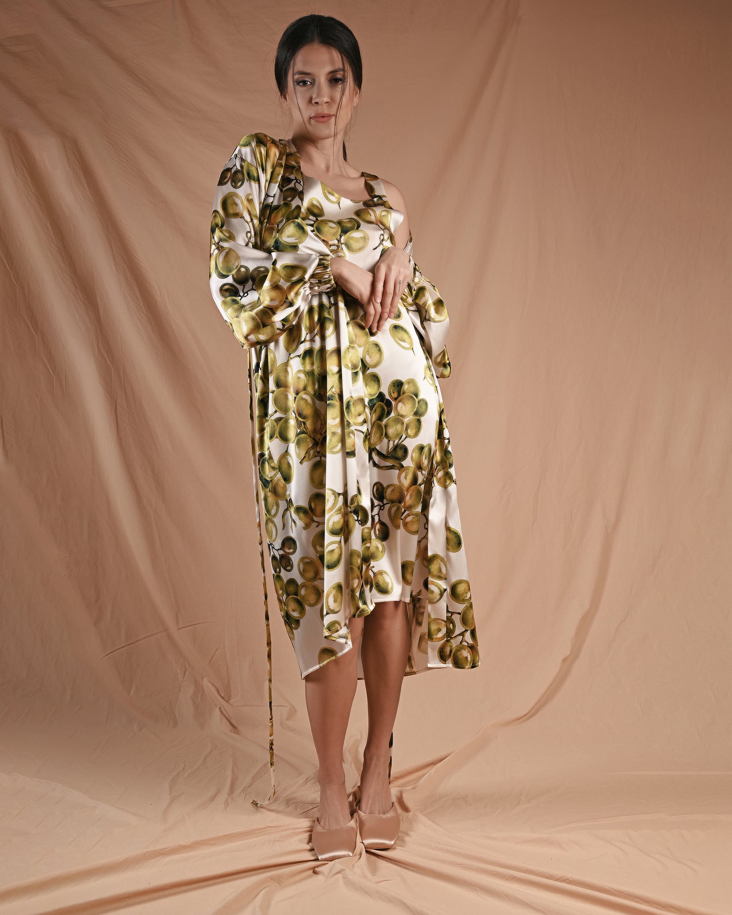 Grape Print Silk Robe