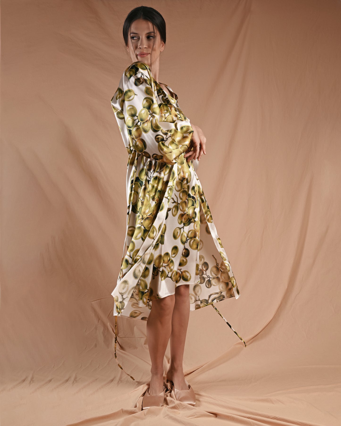 Grape Print Silk Robe