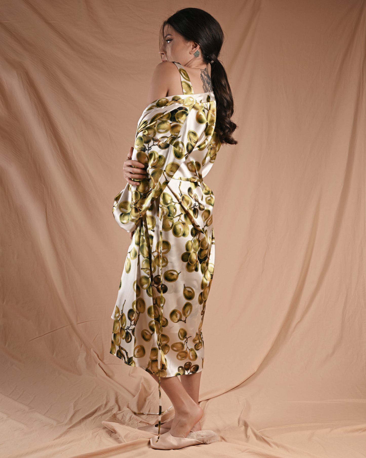 Grape Print Silk Robe