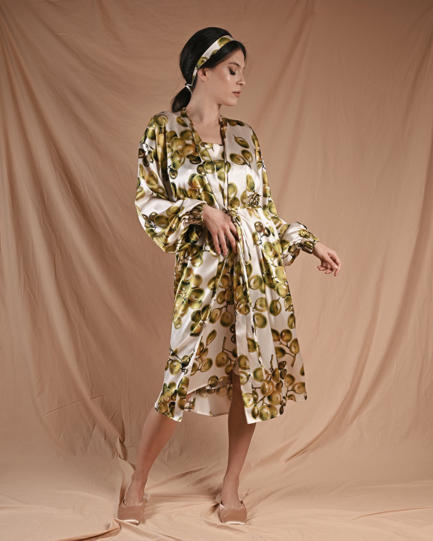 Grape Print Silk Robe