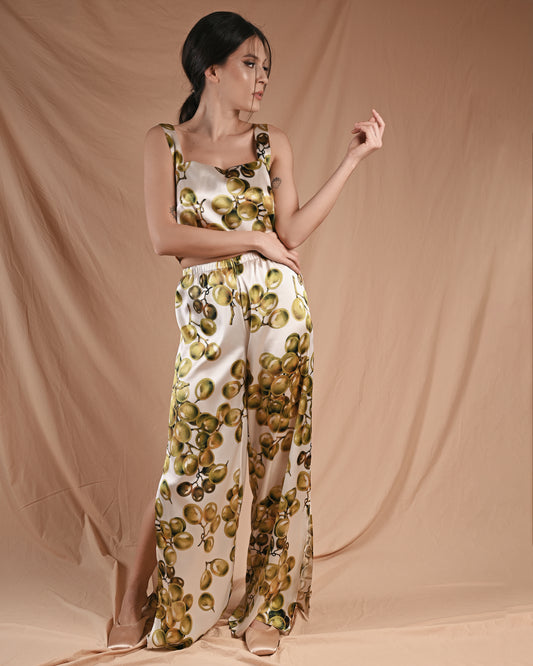 Grape Print Silk Top Pant Set