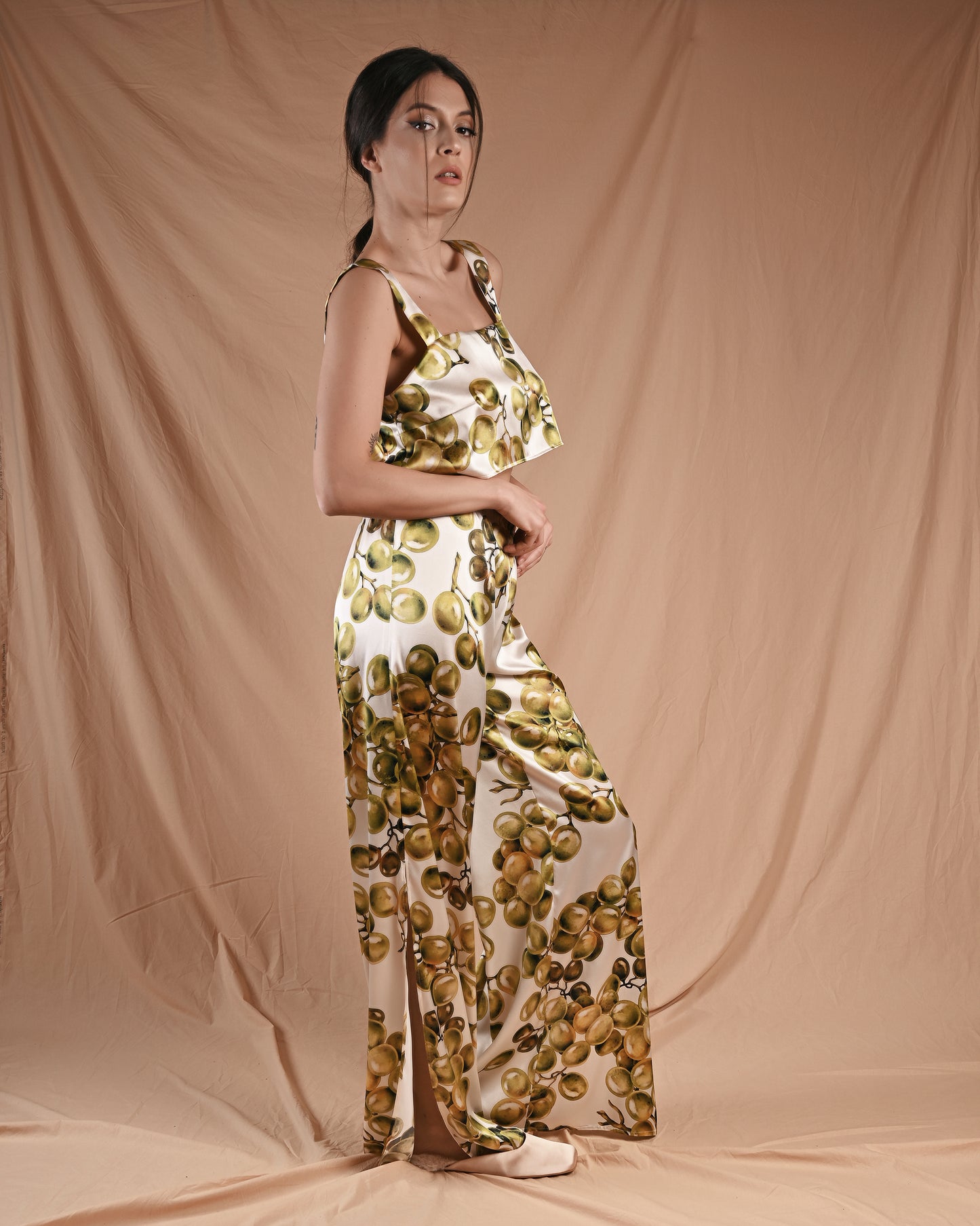 Grape Print Silk Top Pant Set