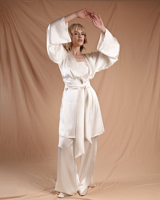 Pearl White Silk Robe