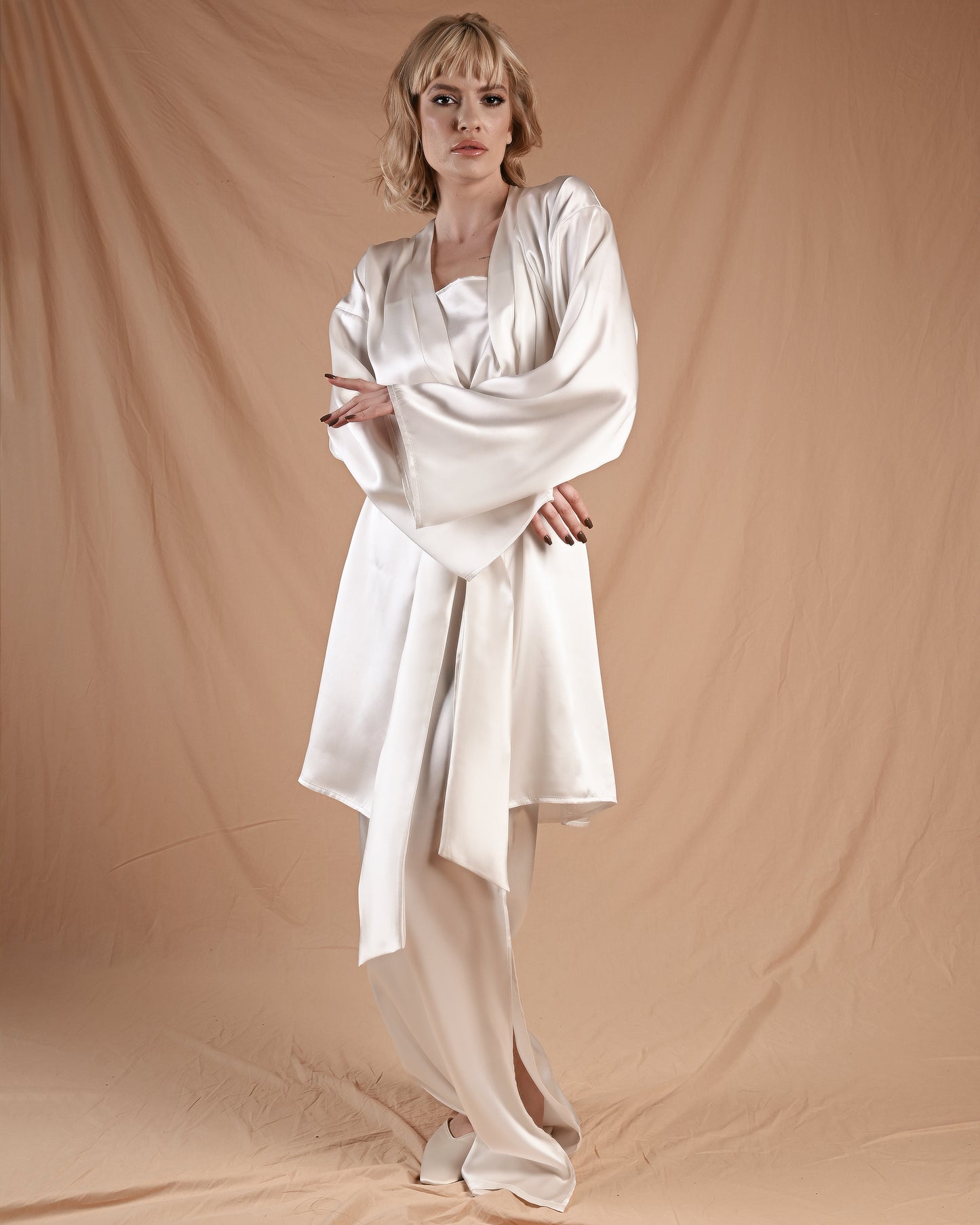 Pearl White Silk Robe