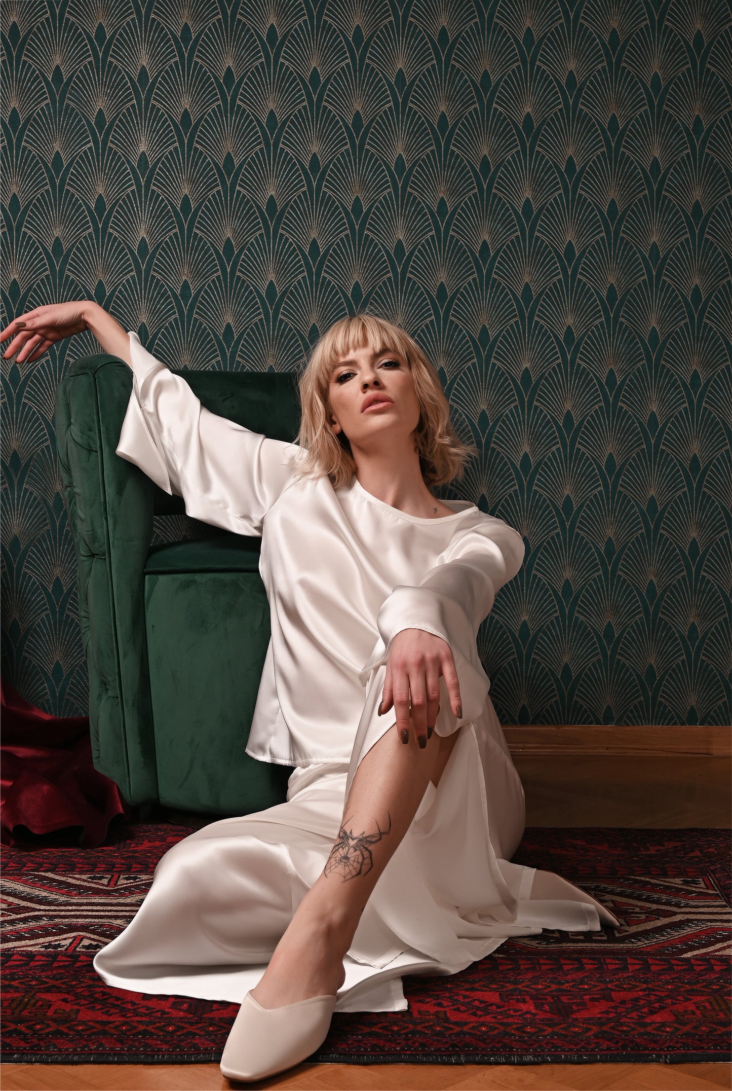 Pearl White Silk Long Sleeve Pant Set