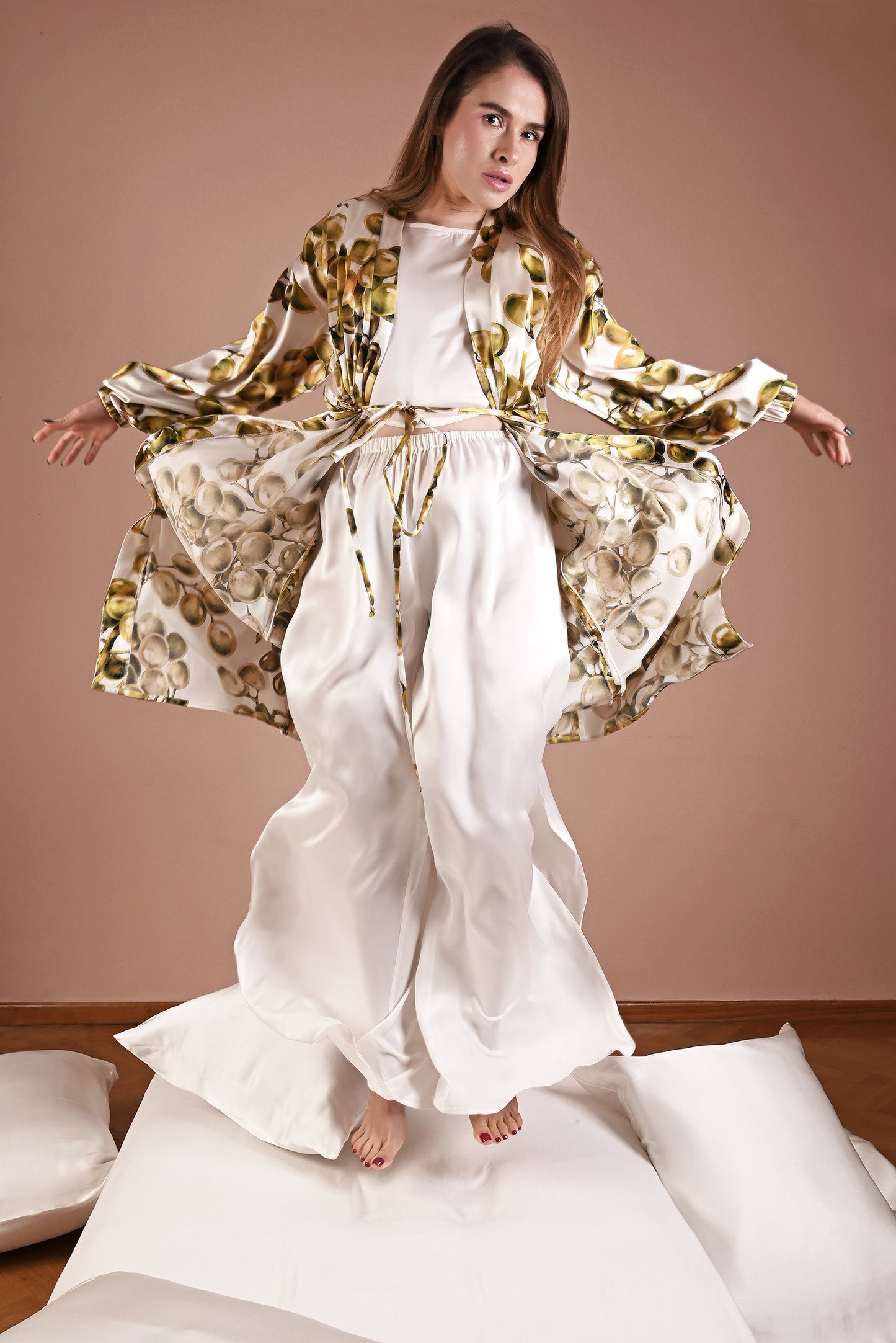 Grape Print Silk Robe