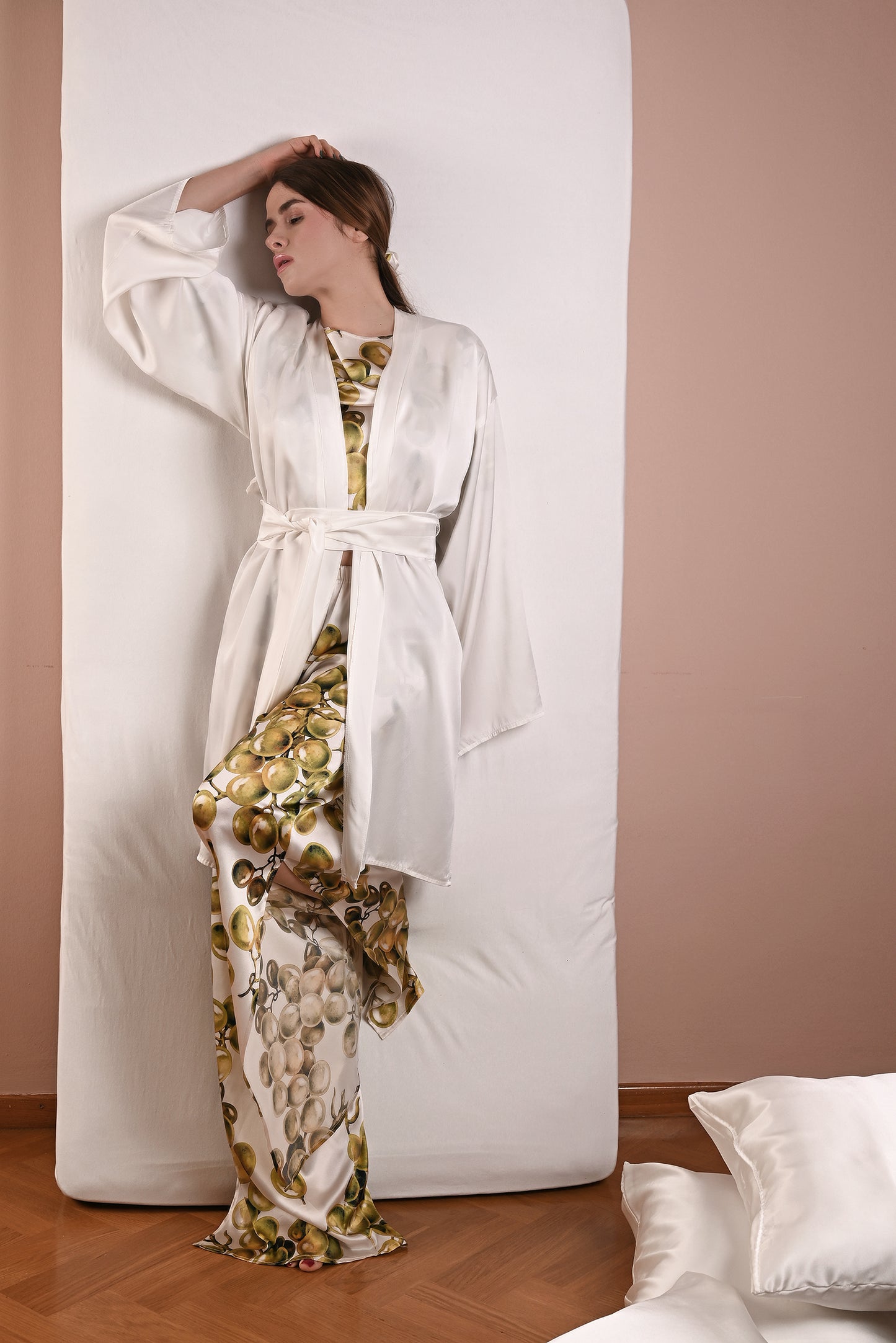 Pearl White Silk Robe