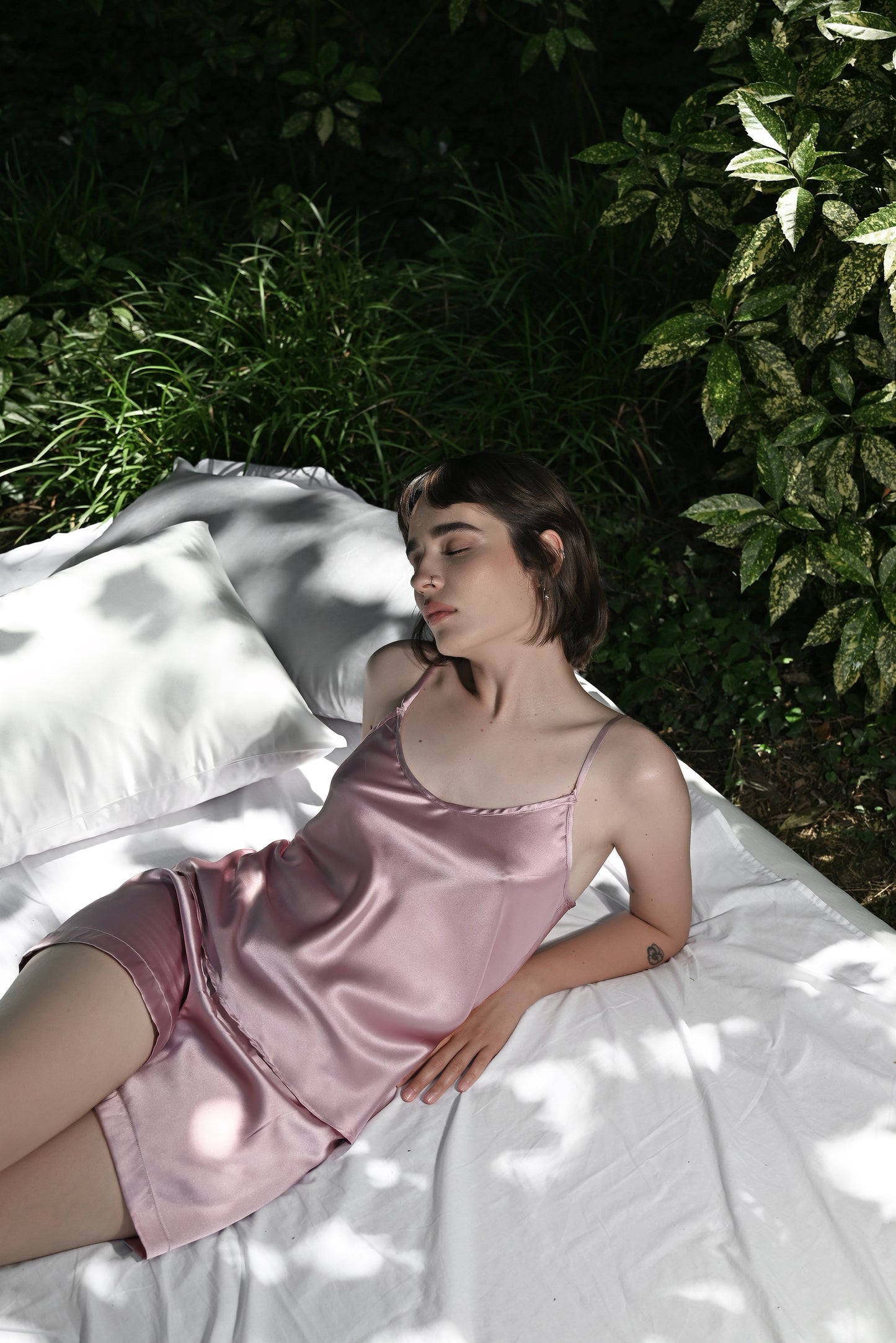 Powder Pink Silk Cami Shorts Set