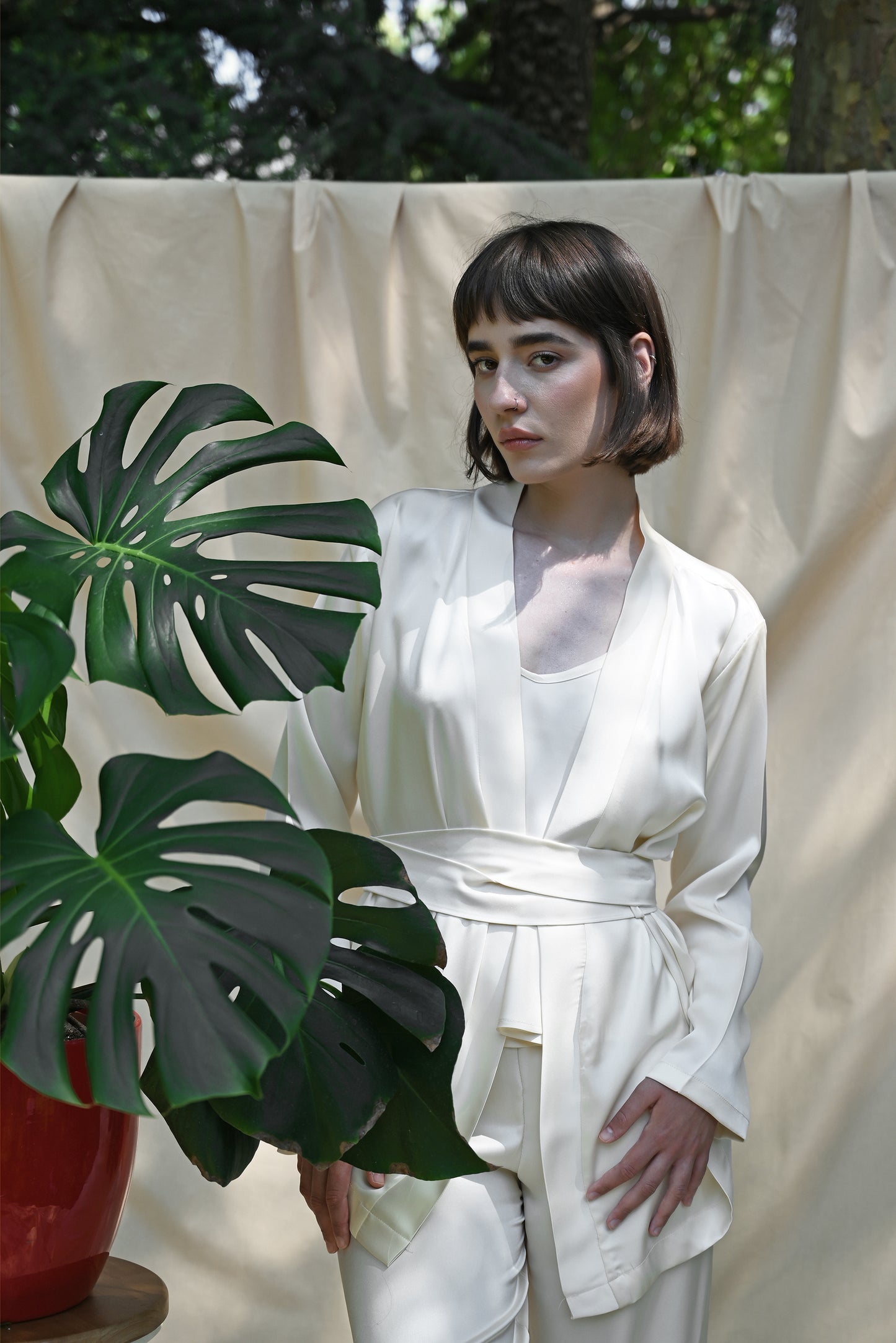 Marshmallow Cream Silk Mini Robe