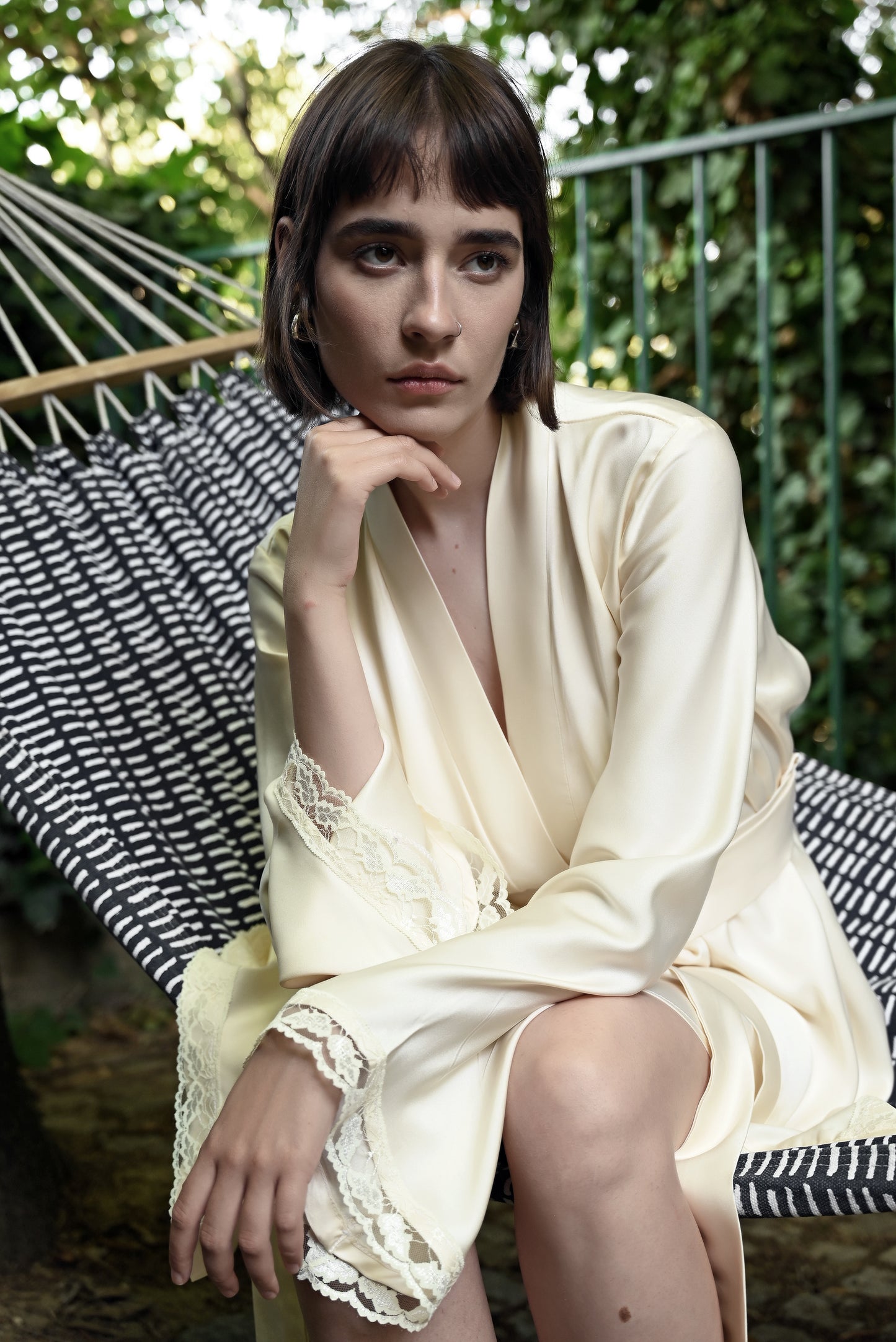 Marshmallow Cream Silk Lace Robe