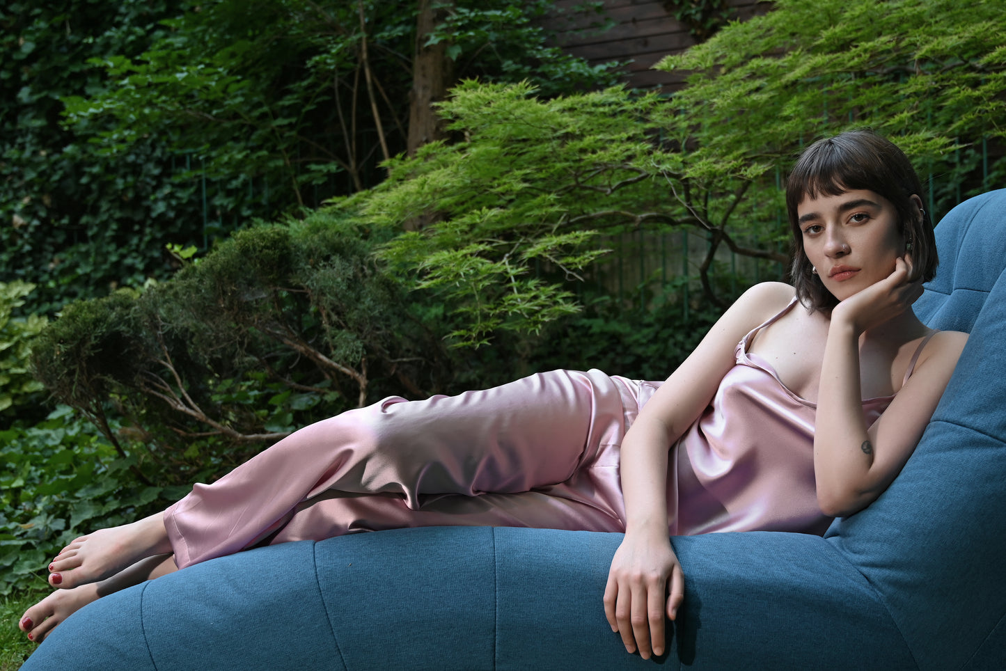 Powder Pink Silk Cami Pant Set