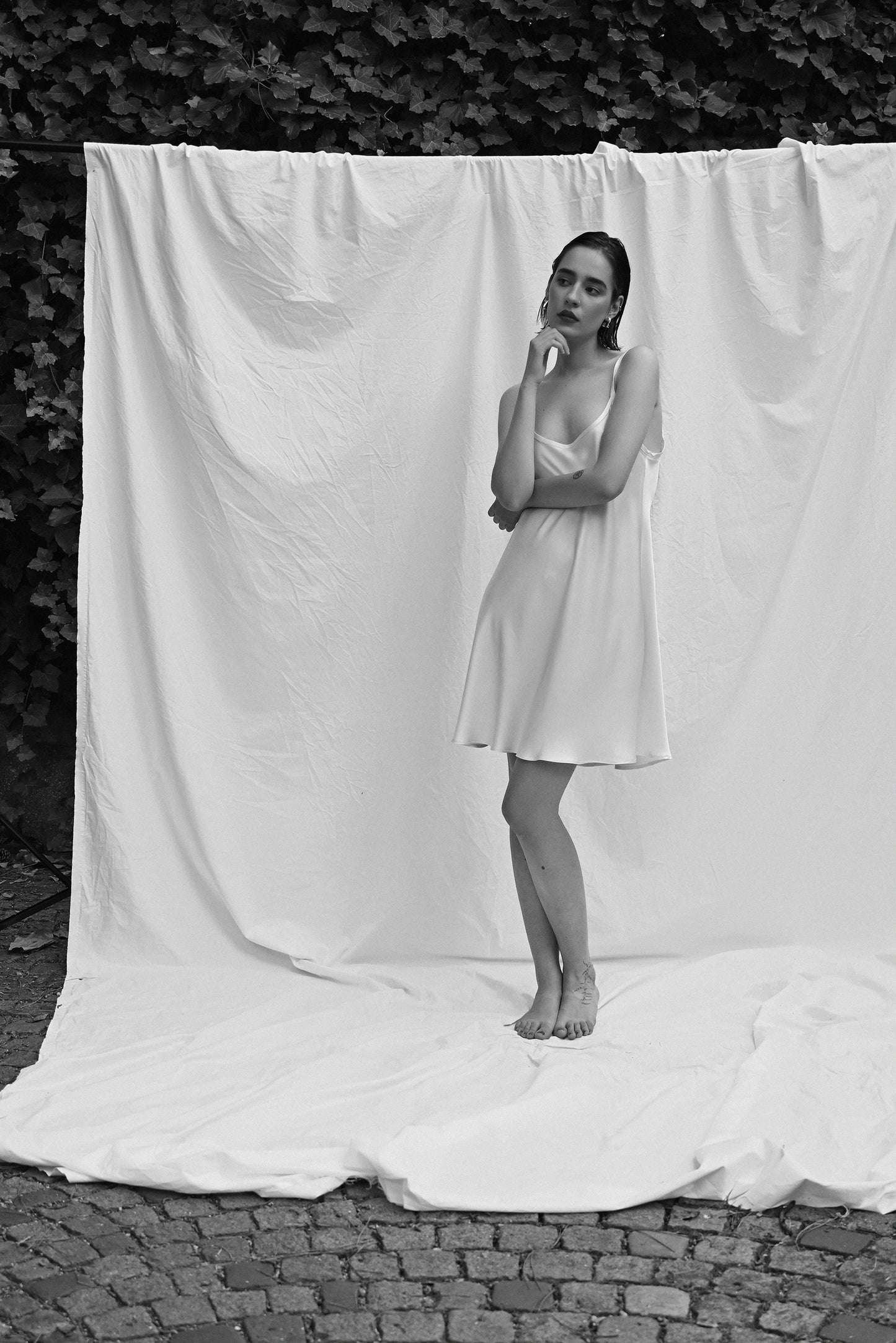 Marshmallow Cream Silk Slip Dress