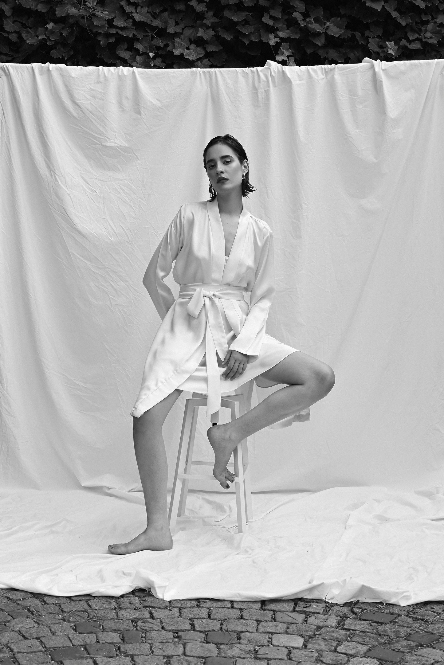 Marshmallow Cream Silk Midi Robe