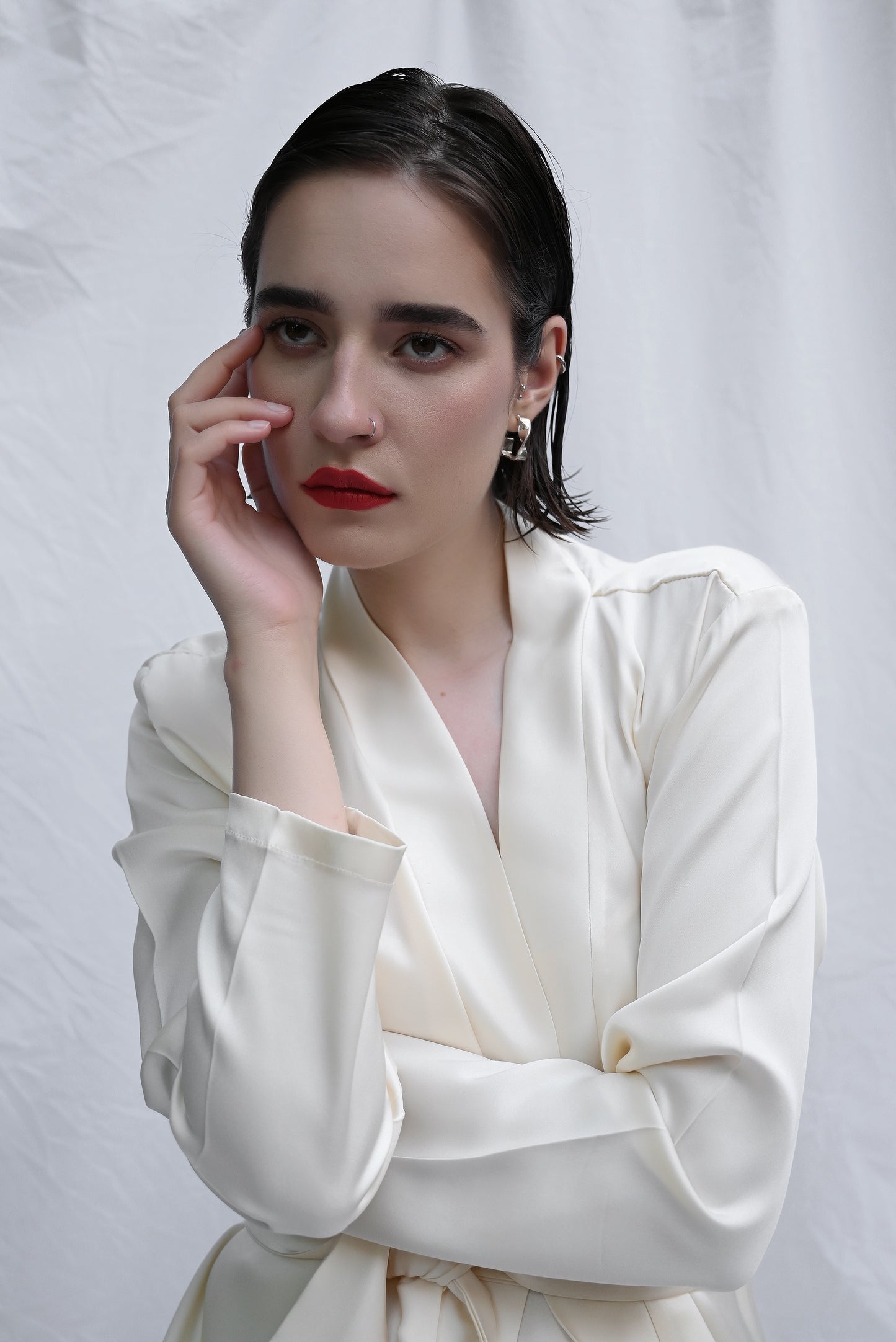 Marshmallow Cream Silk Midi Robe