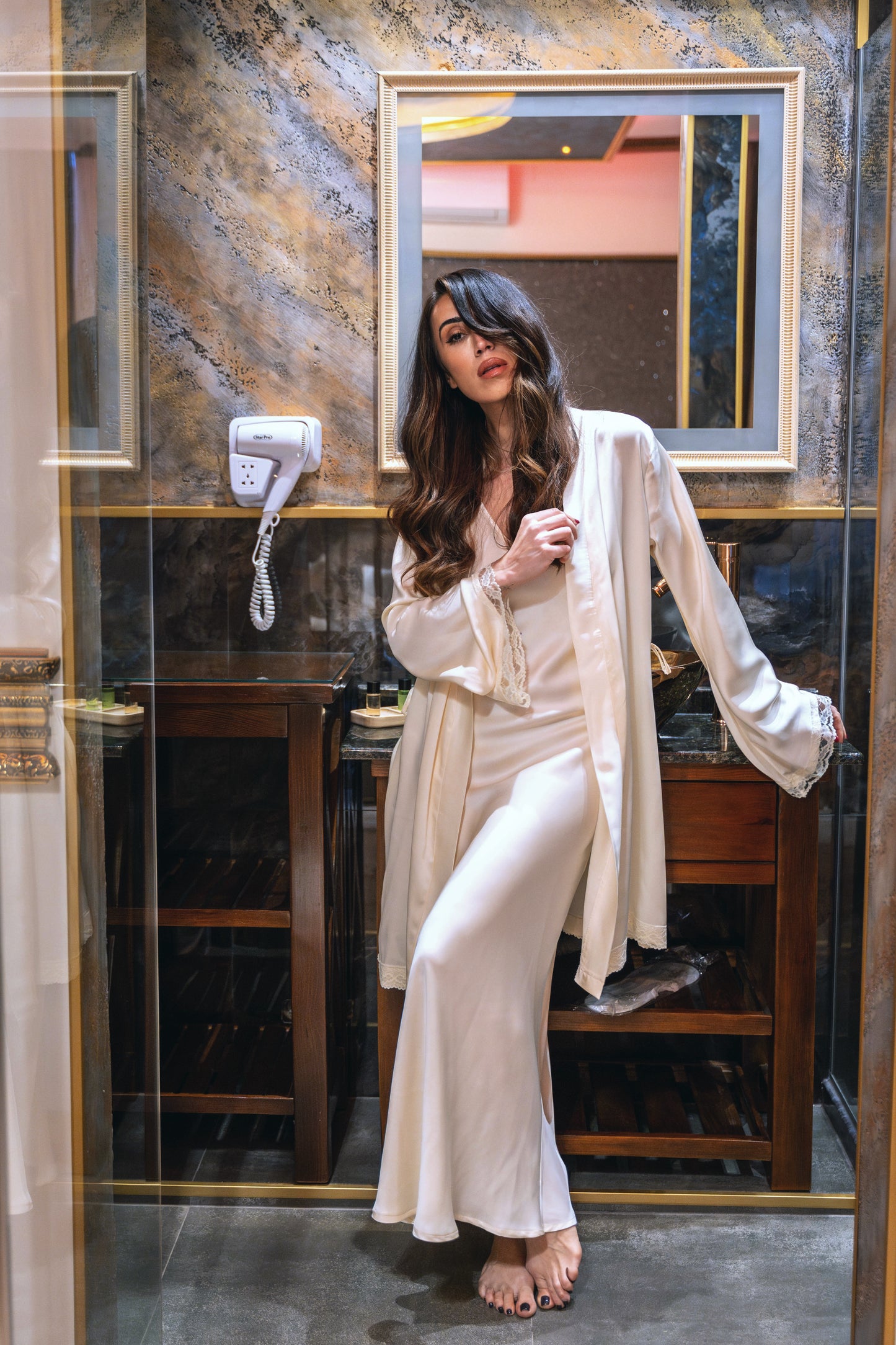 Marshmallow Cream Silk Lace Robe