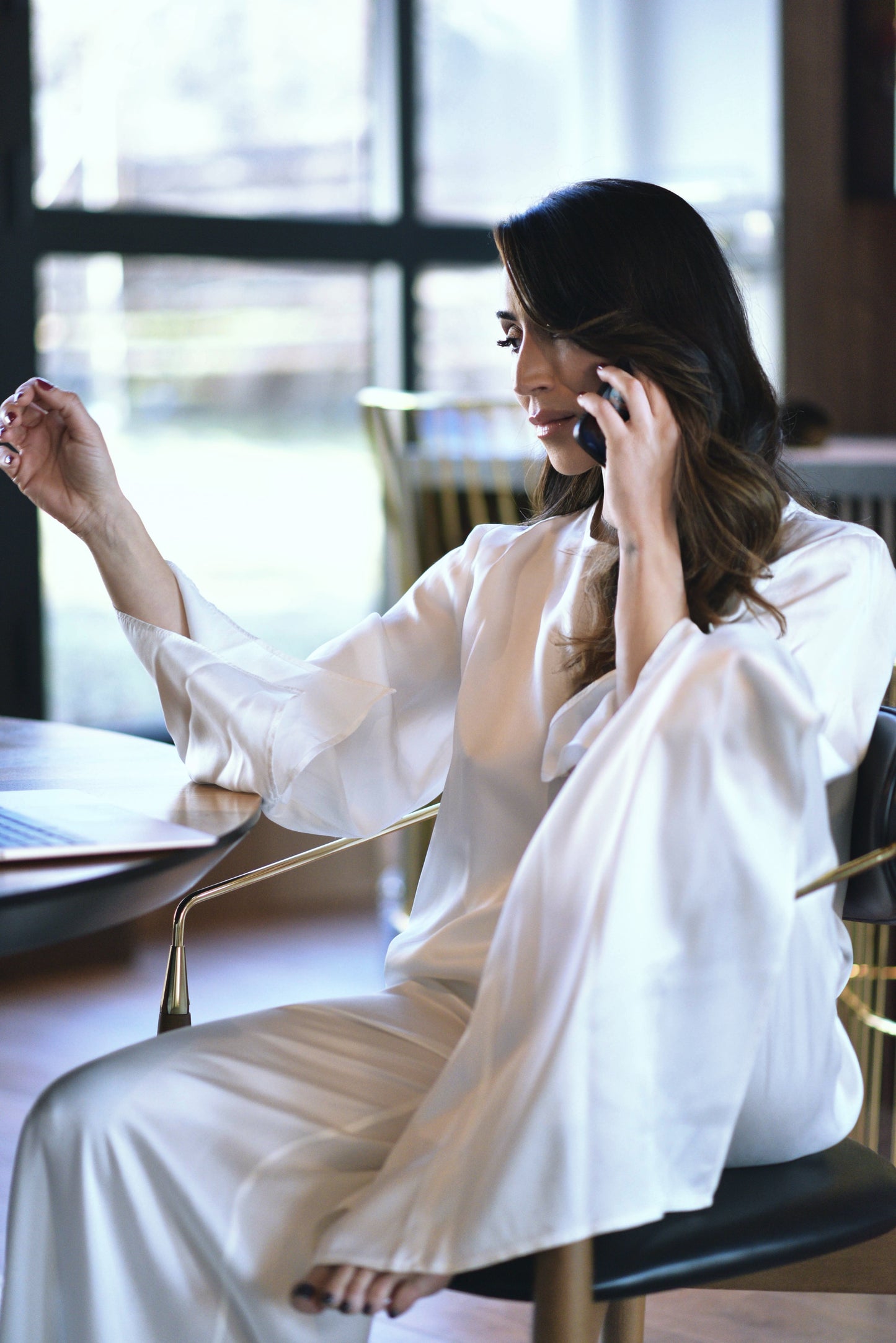 Pearl White Silk Long Sleeve Pant Set
