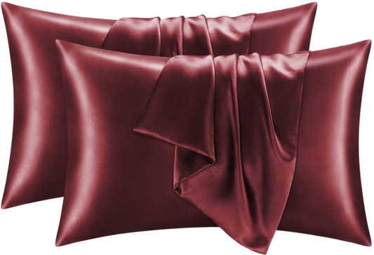 2 x Burgundy Silk Pillowcase